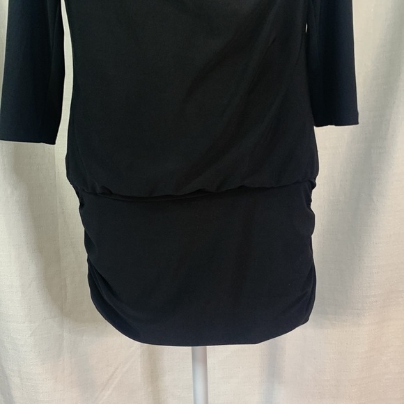 WHBM Black Long Sleeved Mini Dress w/ Gold Shoulder Detail - Picture 4 of 17